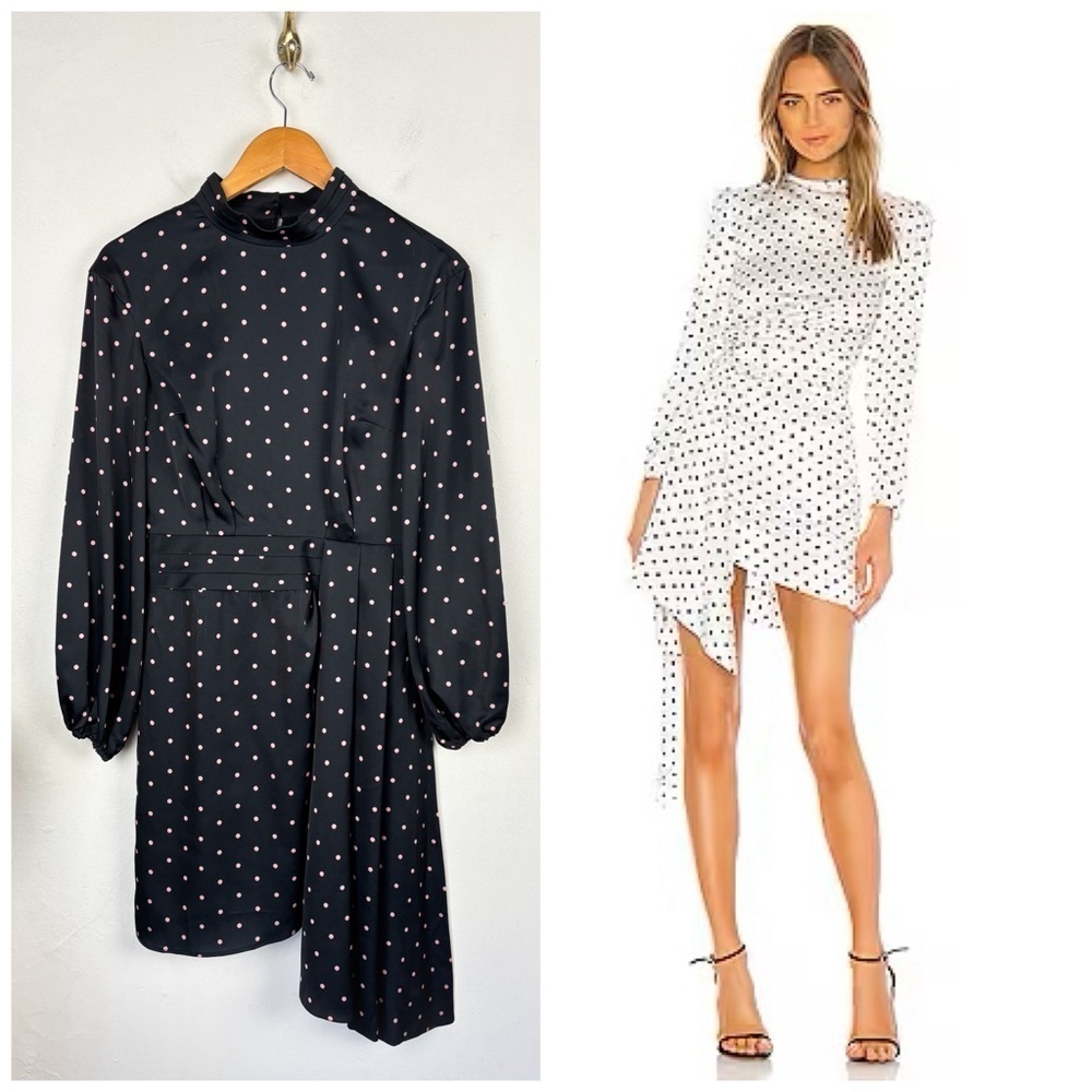 KEEPSAKE The Label Foolish Black Polka Dot Mock Neck Mini Dress Sz S